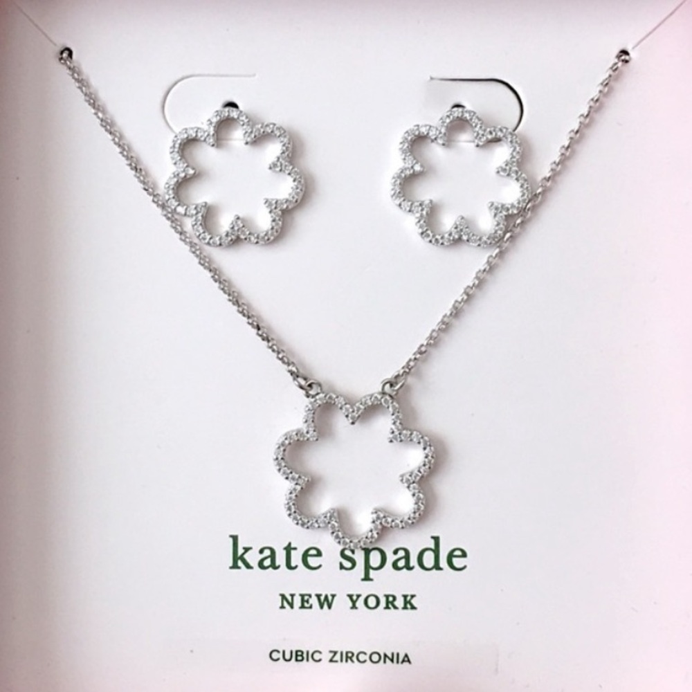 Kate Spade Silver Cubic Zirconia Scallops Necklace and Earrings Gift Set
